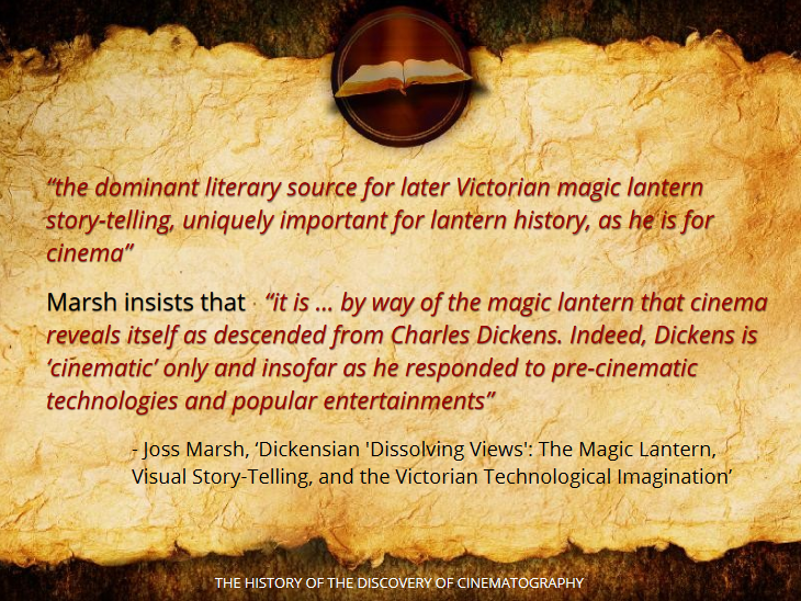 RealPreCinema's tweet photo. Since there were no #copyright rules in place at the time, Dicken’s work was freely appropriated especially if it suggested projected images.
Dickens himself was also greatly impacted by the enormous range of visual #cinematic tools he observed around him in London.
There is a clear co-relation here as we will see his work incorporate these optical techniques into the fabric of his work. For #JossMarsh in her essay ‘Dickensian Dissolving Views,’ Dickens “was a magic-lantern enthusiast since his childhood and was …..”