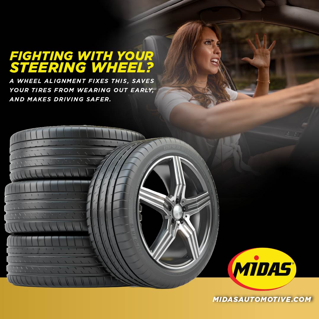 DriveMidas's tweet image. Fighting With Your Steering Wheel? ⚔️
  A wheel alignment fixes this, saves your tires from wearing out early, and makes driving safer.
Book your wheel alignment online now!
Visit Midas: midasautomotive.com 
#WheelAlignment #TireCare #Midas #CarMaintenance #SafeDriving