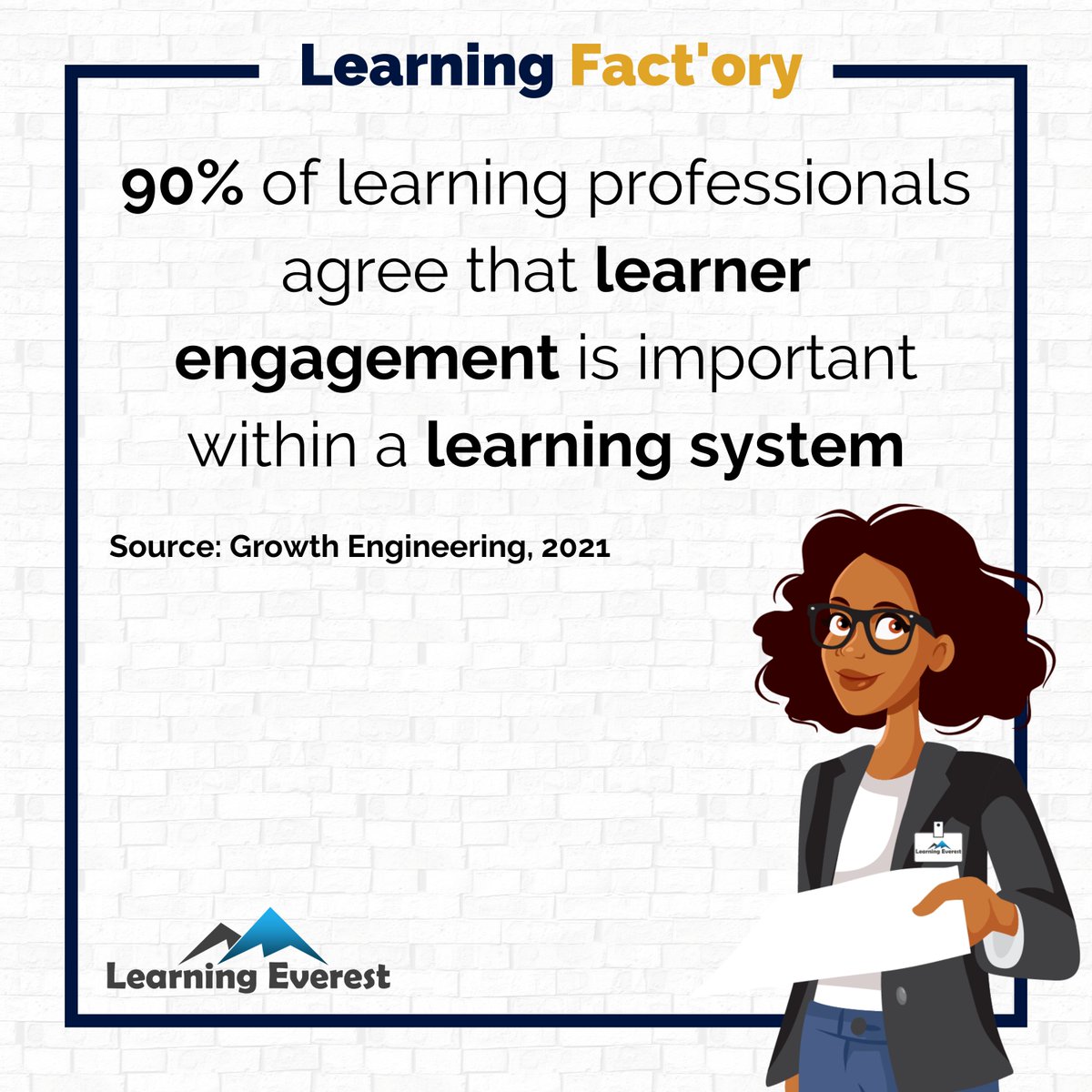 LearningEverest's tweet image. 90% of learning professionals agree that learner engagement is important within a learning system.
Source: Growth Engineering, 2021
#LearnerEngagement #LearningSystem #LearningAndDevelopment #LearningFactory #LearningEverest