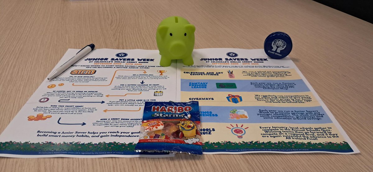 Next week is Junior Savers Week &amp; we have a goody pack to give out to all our young members who lodge! The pack has a Credit Union Piggy Bank as well as a Yoyo, Pen &amp; Savings tips! So why not pop in &amp; pick up your free pack in the office to celebrate Junior Savers with us!