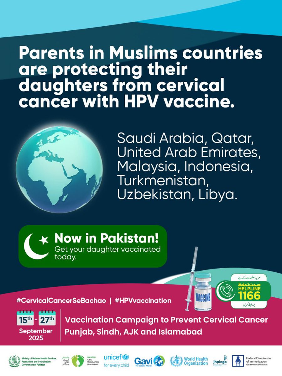 ali_saim53287's tweet photo. Every shot of HPV vaccine is a shield 🛡 against cervical cancer.
Let’s build a stronger, safer Pakistan together.
#HPVVaccine #ProtectWithHPV #VaccinatePakistan #SehatMandBetiSehatMandGharana
@SYNCHPakistan @GovtofPakistan @DhoIslamabad @UNICEF_Pakistan @gavi @WHOPakistan https://t.co/K7cvtEzePg