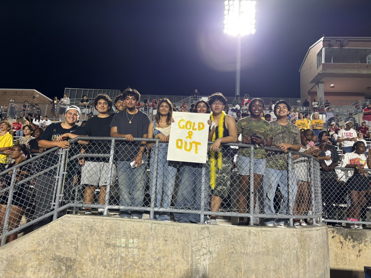 THS_Tigers's tweet image. It’s another W for @TravisTiger_FB last night! Our students came out, wore gold and camo, and cheered our boys to victory. Let’s keep the momentum going into next week! #LeadthePAC #DevelopingLeaders #EarnYourStripes