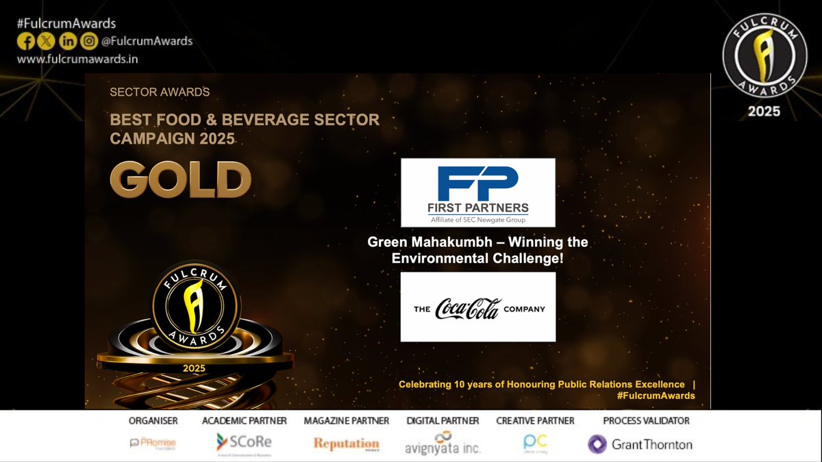 The Fulcrum Awards (@fulcrumawards) on Twitter photo Best Food and Beverage Campaign goes to <a href="/FirstPartners_/">First Partners</a> for “Green Mahakumbh – Winning the Environmental Challenge!” campaign for Coca-Cola India & Southwest Asia
#FulcrumAwards Best Food and Beverage Campaign goes to <a href="/FirstPartners_/">First Partners</a> for “Green Mahakumbh – Winning the Environmental Challenge!” campaign for Coca-Cola India & Southwest Asia
#FulcrumAwards