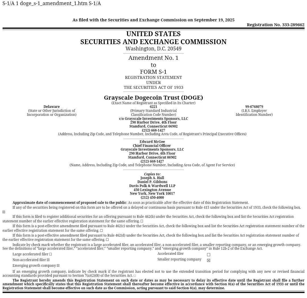 CCNDotComNews's tweet image. 🚨 #Grayscale is taking #Dogecoin mainstream. 

The asset manager just filed an amended S-1 to convert its closed-end $DOGE trust into an ETF — to trade on NYSE Arca under ticker GDOG.

Comes days after the SEC greenlit simplified crypto fund rules. 🐶 📈