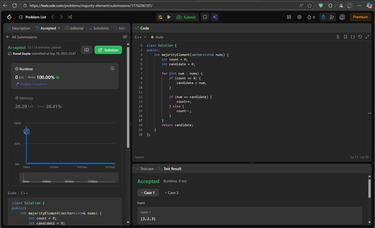 twt_Kunal's tweet photo. #DAY_68
Day 68/90
✅Done majority element by Moree Voting algorithm.
✅Done the famous pascal's Triangle question.
#LeetCode #BuildInPublic #DevJourney #90DaysOfCode https://t.co/trB3m4t6z9