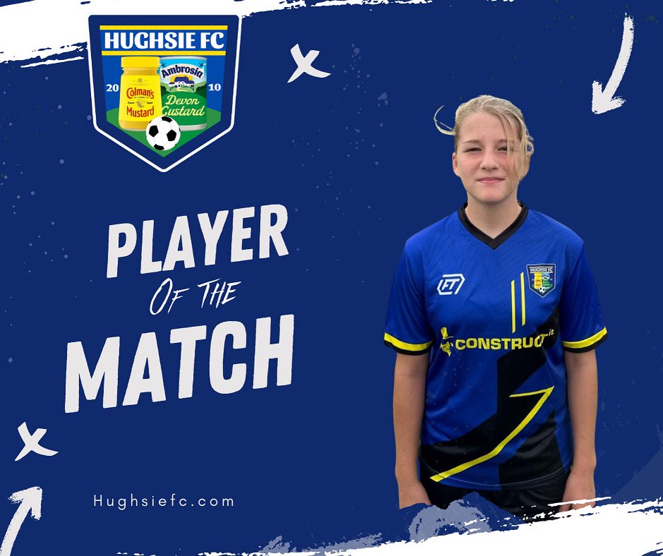 Player of match Maja in today’s 2-1 win over a very strong Boston team. 3 games 3 wins for these talented Hughsie Girls.  

A huge thanks to ConstructIt for being our girls home kit sponsor

💙💛🎗️