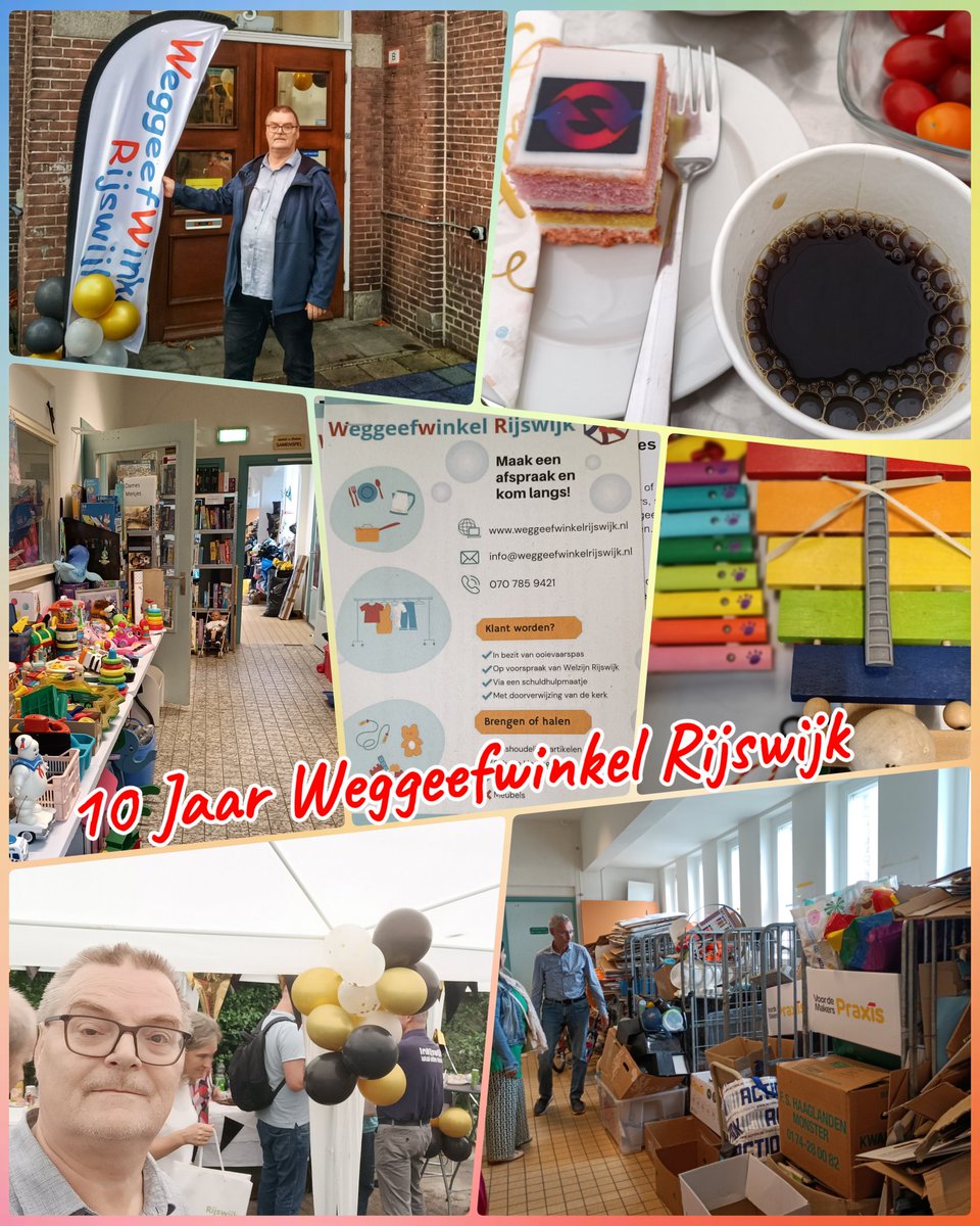 De #weggeefwinkel Rijswijk is in 10 jaar uitgegroeid tot een vaste waarde in de zorg voor mensen met een beperkt inkomen.

Vele vrijwilligers hebben al die jaren vele Rijswijkers kunnen helpen, en gaan daar met frisse moed mee voort💪🏻

Dit werd vanzelfsprekend gevierd🎉 #Rijswijk