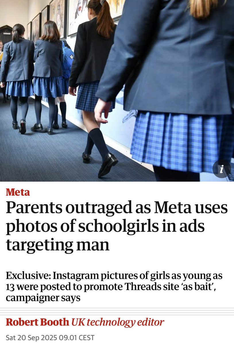 GrablyR's tweet image. Instagram a utilisé des photos de filles de 13 ans en tenue d’écolière pour promouvoir ses services auprès d’hommes de près de 40 ans.

Car oui, si vous publiez une photo de votre enfant sur Instagram, Meta peut l’utiliser comme appât publicitaire, sans même vous prévenir.