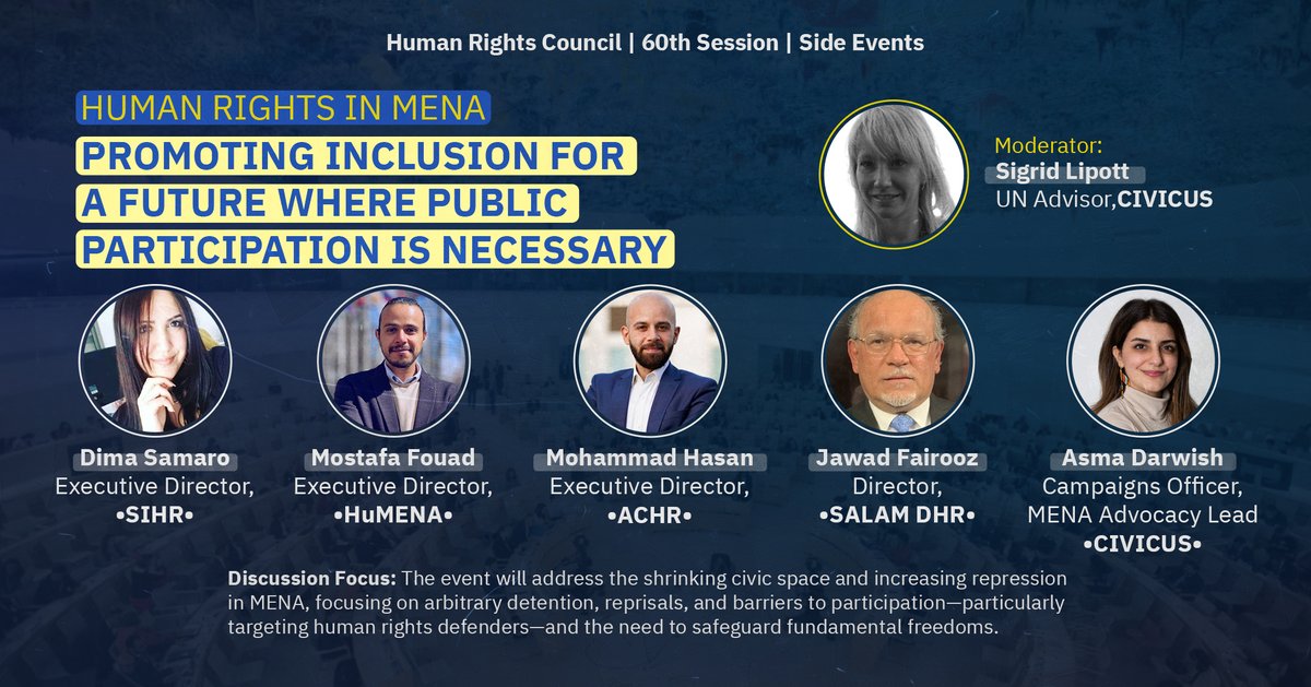 The panel will address repression, reprisals, barriers to participation, and the protection of HRDs.