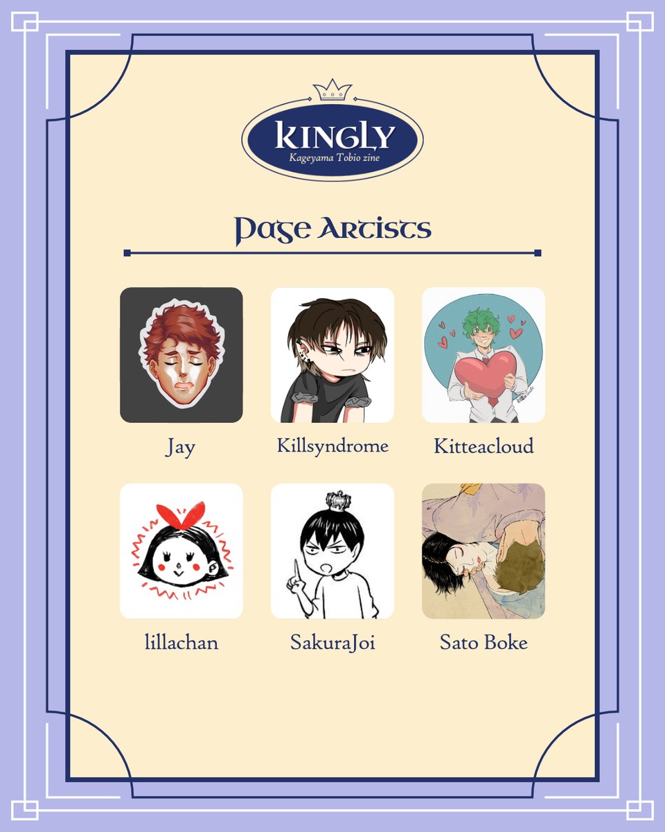 GOLDEN: Tsukishima Kei AU zine (@haikyuuhakooshi) on Twitter photo 👑KINGLY CONTRIBUTOR LINE-UP👑
Introducing our page artists!
<a href="/aijousketches/">aijou 💛✨ comms open !!</a>
<a href="/ainudraws/">Ainu JW NC 296</a>
<a href="/itsaleois/">al 🔞 | VGen comms open</a>
<a href="/arsandersar6/">Arsanders 🇵🇸</a>
<a href="/atsuboo_/">アツ 💫 work on CM 4/5</a>
<a href="/ciamomiie/">jia 🪷 vgen waitlist open! 🔗</a>
<a href="/art_jaypg/">jay🌷 || C0MMS OPEN! 🐾</a>
<a href="/KillSyndrome/">D/Killsyndrome🍉 (Zines in progress)</a>
<a href="/KitteaCloud/">Kittea ☁︎ Working on zines</a>
<a href="/Lilla_Chan/">lillachan</a>
<a href="/sakurajoi_stuff/">JoiKo🫐🍊</a>
<a href="/BokeBokeNiOre/">🔞SATO🔞 ← ⚠️NO KIDS!!!⚠️</a> 👑KINGLY CONTRIBUTOR LINE-UP👑
Introducing our page artists!
<a href="/aijousketches/">aijou 💛✨ comms open !!</a>
<a href="/ainudraws/">Ainu JW NC 296</a>
<a href="/itsaleois/">al 🔞 | VGen comms open</a>
<a href="/arsandersar6/">Arsanders 🇵🇸</a>
<a href="/atsuboo_/">アツ 💫 work on CM 4/5</a>
<a href="/ciamomiie/">jia 🪷 vgen waitlist open! 🔗</a>
<a href="/art_jaypg/">jay🌷 || C0MMS OPEN! 🐾</a>
<a href="/KillSyndrome/">D/Killsyndrome🍉 (Zines in progress)</a>
<a href="/KitteaCloud/">Kittea ☁︎ Working on zines</a>
<a href="/Lilla_Chan/">lillachan</a>
<a href="/sakurajoi_stuff/">JoiKo🫐🍊</a>
<a href="/BokeBokeNiOre/">🔞SATO🔞 ← ⚠️NO KIDS!!!⚠️</a>