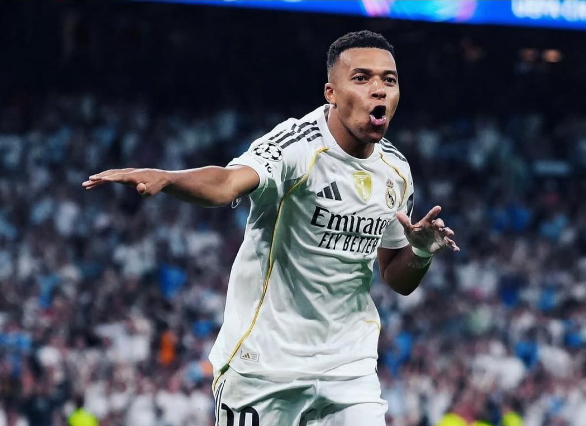 🤍🚀 One more golazo for Kylian Mbappé as he reaches 7 goals in 6 games with Real Madrid!