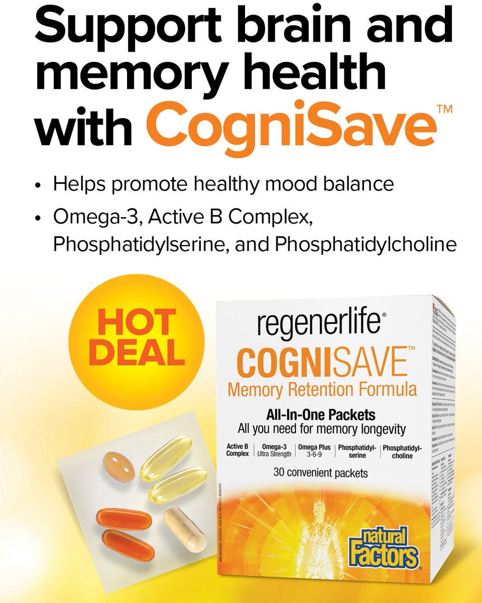 InfoNaturally's tweet image. Save on CogniSave All-In-One Packets! A simple and convenient way to help promote healthy mood balance! 📷
On sale during The Natural Factors Flyer Sale. Visit us in-store to pick-up yours!