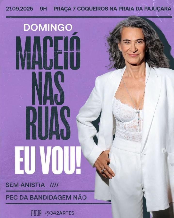 Hora da Sociedade mostrar sua cara! Assim como os artistas estão fazendo CONTRA PEC da Bandidagem e a ANISTIA PARA BANDIDOS GOLPISTAS.
CONTAMOS COM TODOS !!! Em todo o Brasil
Em Maceió será de manhã na orla (7 Coqueiros)
#contraanistia #Congressoinimgodopovo 
#PECdaBandidagemNAO