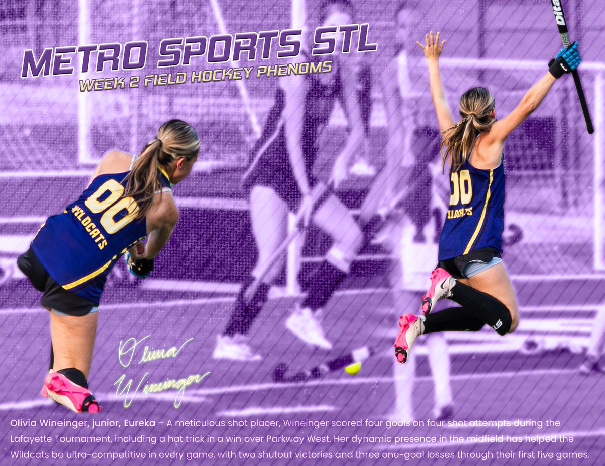 Congratulations to our junior midfielder Olivia Wineinger on being named one of Metro Sports STL “Week 2 Field Hockey Phenoms”‼️