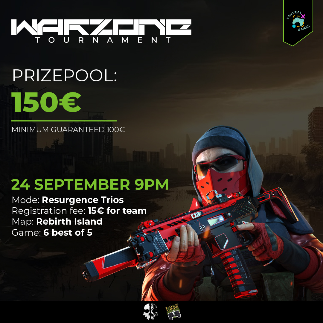 We’re back 🔥 

Registrations are OPEN for our next tournament on Wed 24th at 9PM CEST:

📝 Registration: €15 for team
📅 Date: 24/09
⏰ Time: 09:00 PM (CEST)
🎮 Mode: Rebirth Resurgence - Trios (EWC Rules)
💸 Prize Pool: €150

🔗 Register here: discord.gg/uMBNje5W