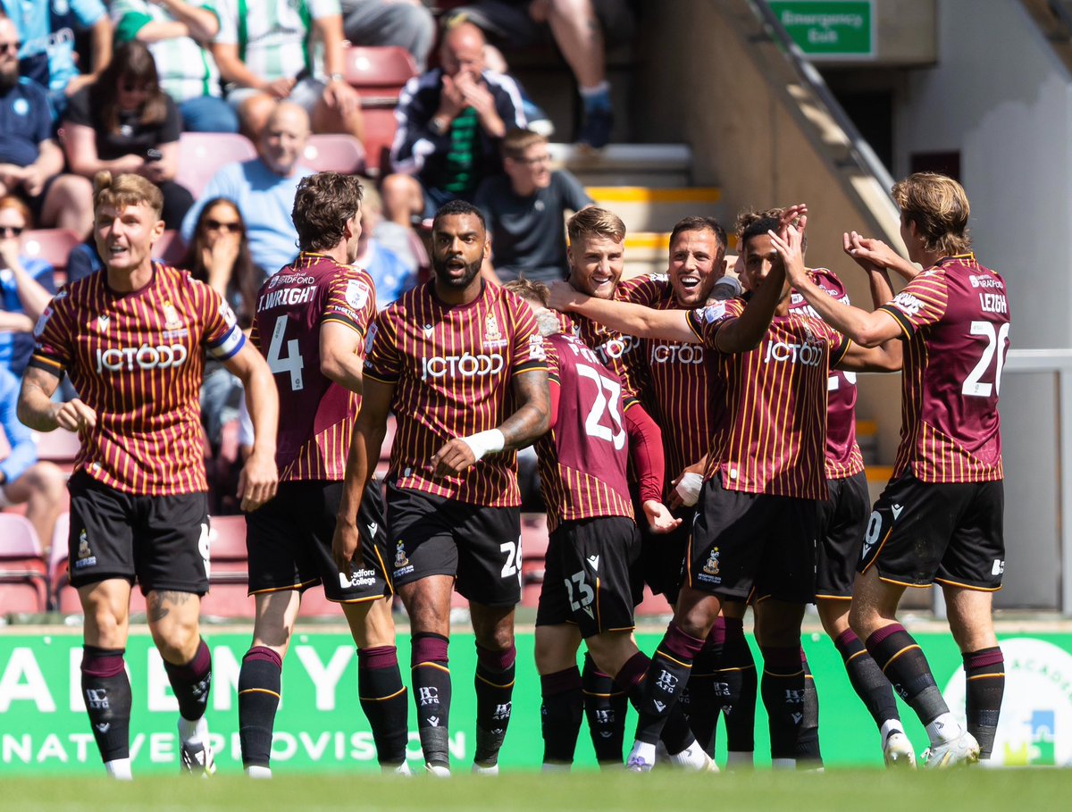 Bradford City will finish a matchday top of League One for the first time since the EFL rebrand of 2004-05. 

Prior to that, the last time that the Bantams sat top of any of the top three tiers was August 2001 when they were 1st in the second tier after three games. #bcafc