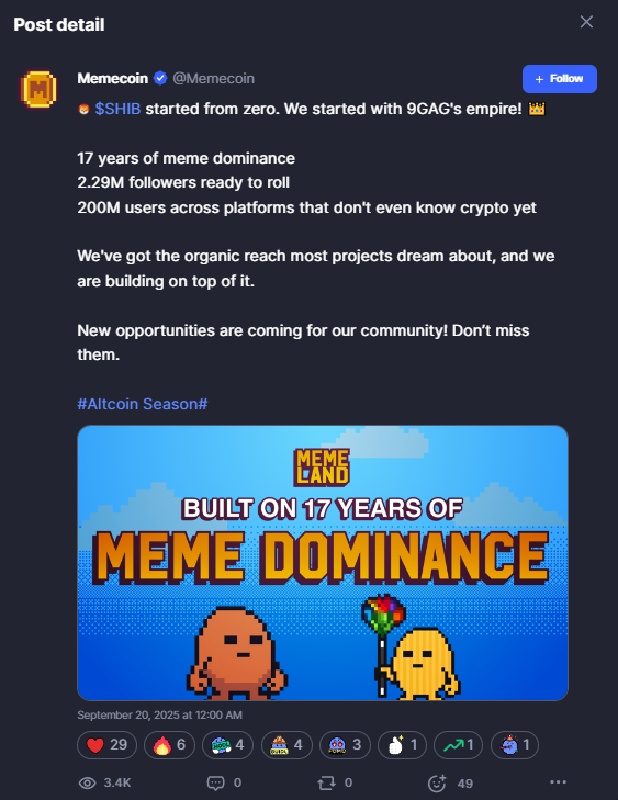 Memeland just broke a 2-year silence on CoinMarketCap with a single post. Not on X, but CMC.

Why?

Because X is for the cult. CMC is for the masses.

On X, everyone already knows Ray, $MEME, MemePay, MemeStrategy.

On CMC, you get millions of retail traders hunting “the next