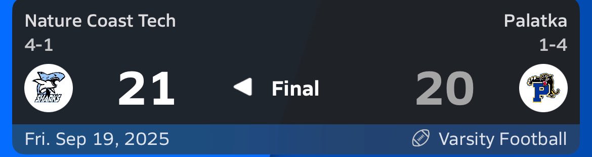 Pryce Meyer (@prycemeyer) on Twitter photo Big time, gritty win last night over a solid Palatka high team. 4 game win streak, TECH BOYS STAY HOT 🔥
<a href="/NatureCoastFB/">Nature Coast Tech Football 🦈🏈</a> <a href="/CoachHawley/">Coach Hawley, M.A.Ed.</a> <a href="/chaseliggett/">Chase Liggett</a> <a href="/CoachPress16/">Coach Press</a> <a href="/PrepRedzoneFL/">Prep Redzone Florida</a> <a href="/FlaHSFootball/">FloridaHSFootball.com</a> <a href="/FLPrepVarsity/">FL Prep Varsity</a> <a href="/Rivals_HS/">Rivals High School</a> <a href="/PascoCountyFB/">PascoCountyFB</a> <a href="/CoachKaz_FRM/">CoachKaz_FRM</a> <a href="/Applefield_/">Coach Marcus Applefield M.S., CSCS</a> Big time, gritty win last night over a solid Palatka high team. 4 game win streak, TECH BOYS STAY HOT 🔥
<a href="/NatureCoastFB/">Nature Coast Tech Football 🦈🏈</a> <a href="/CoachHawley/">Coach Hawley, M.A.Ed.</a> <a href="/chaseliggett/">Chase Liggett</a> <a href="/CoachPress16/">Coach Press</a> <a href="/PrepRedzoneFL/">Prep Redzone Florida</a> <a href="/FlaHSFootball/">FloridaHSFootball.com</a> <a href="/FLPrepVarsity/">FL Prep Varsity</a> <a href="/Rivals_HS/">Rivals High School</a> <a href="/PascoCountyFB/">PascoCountyFB</a> <a href="/CoachKaz_FRM/">CoachKaz_FRM</a> <a href="/Applefield_/">Coach Marcus Applefield M.S., CSCS</a>