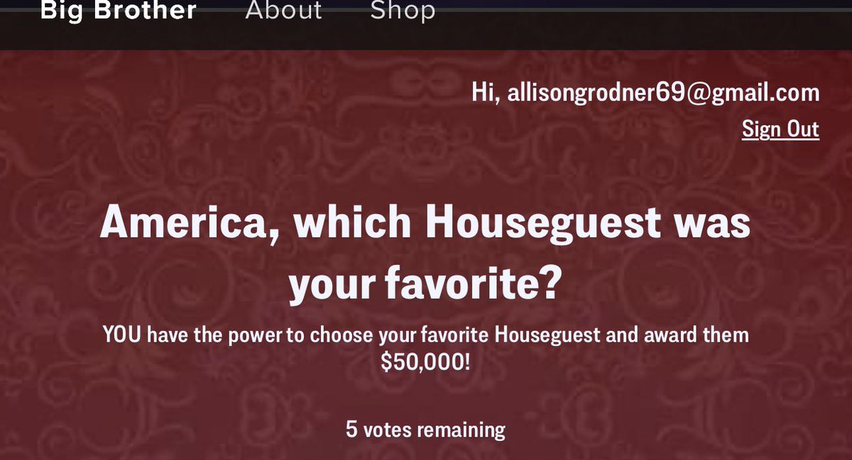 toe_fxngus's tweet image. Even Allison Grodner voted!!! #RachelForAFP #BB27