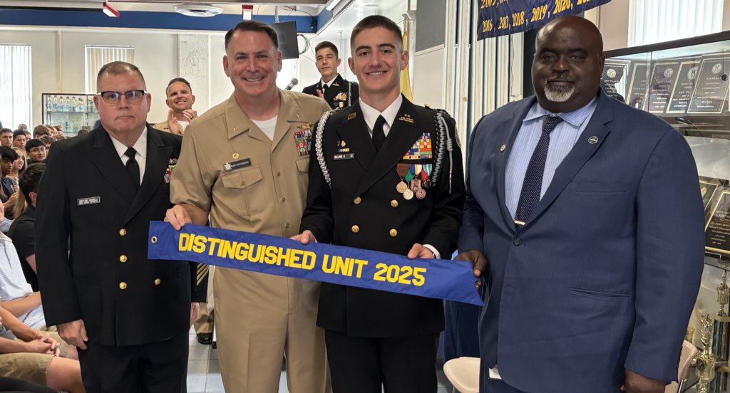 MAST welcomed Rear Admiral Matthew T. Pottenburgh, Commander of Naval Service Training Command, to campus on Sept. 16. Admiral Pottenburgh recognized MAST NJROTC for having an unprecedented seven students from last year’s class accepted to prestigious U.S. service academies.