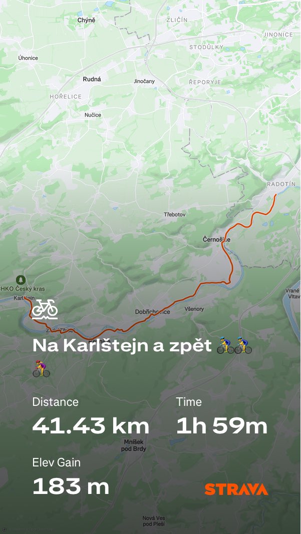 Gravel s rodinkou, na Karlštejn na zmrzku a zpět 🚴‍♂️🚴‍♂️🚴‍♀️