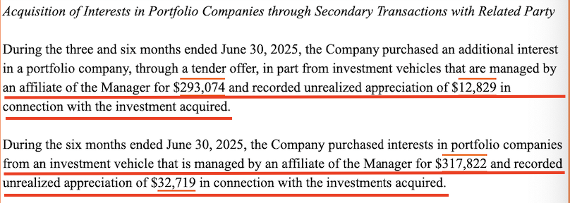 LeylaKuni's tweet photo. check this out: 

this private equity fund (anyone want to guess the name?) bought more pieces of a portfolio company they already own from an affiliate fund for $293M, and immediately marked it up by $12.8M on their books. 

they also bought $318M of other companies from an affiliate (another fund run by the same firm) and marked those up 10% immediately. 

Both parties are the same asset manager lol