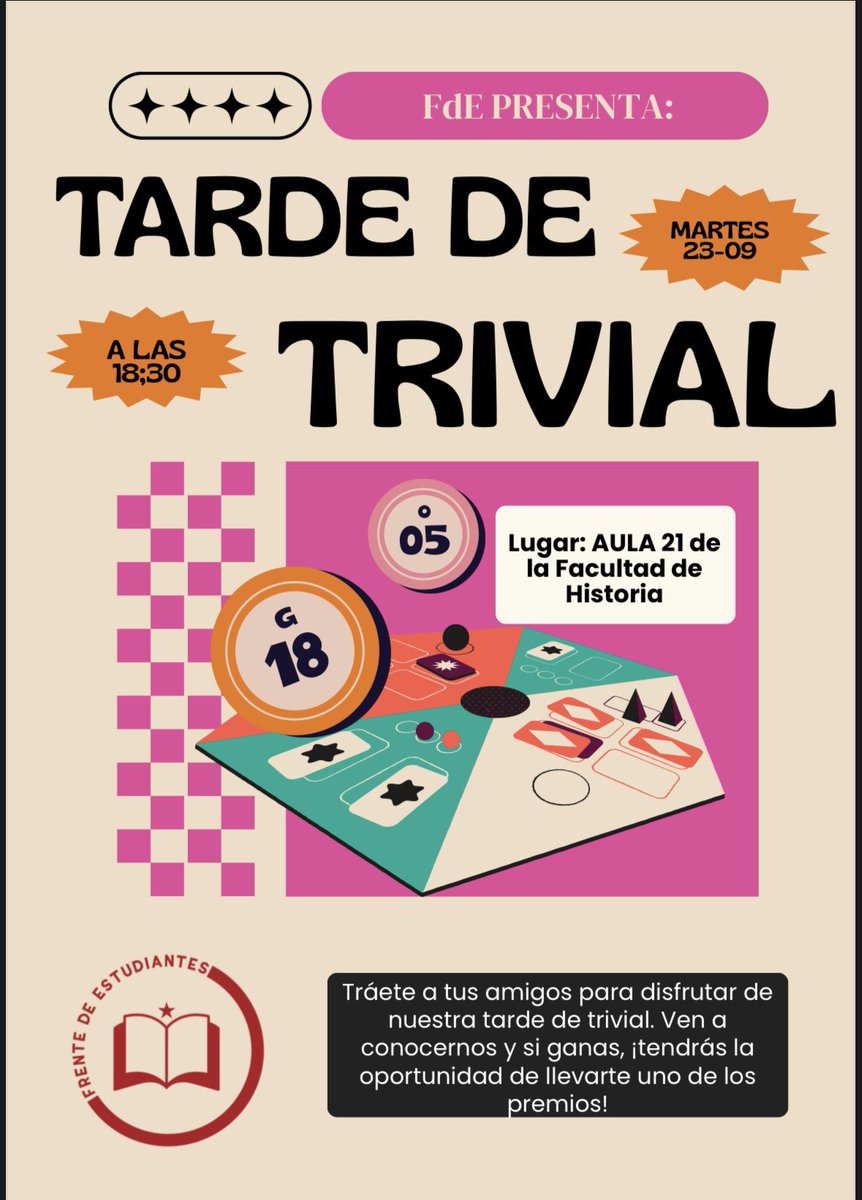 El FdE os presenta una tarde de trivial. Pasaos a conocernos y puede que os llevéis alguno de los premios 👀🏆