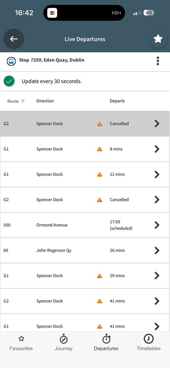 Daley_Boy_SA's tweet photo. @dublinbusnews why is the G1/G2 always cancelled? This has been happening all week. There is no Luas to Spencer Dock and we are relying on this bus and it’s constantly delayed or cancelled. Get your act together… https://t.co/YElmdXyKlM