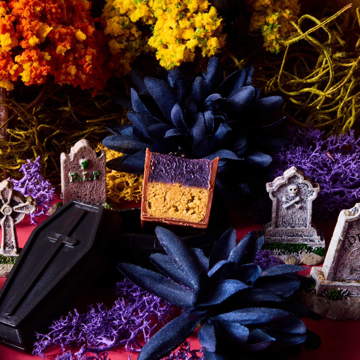 This graveyard ghoul comes to us from the Rainbow Collection of 2018 🌈 A bite of graham cracker, Michigan blueberry, and mascarpone cheese, this Bon can haunt us any day 💙 IndiGO and pre-order your Fall Collection now 👻 bonbonbon.com/products/fall-…