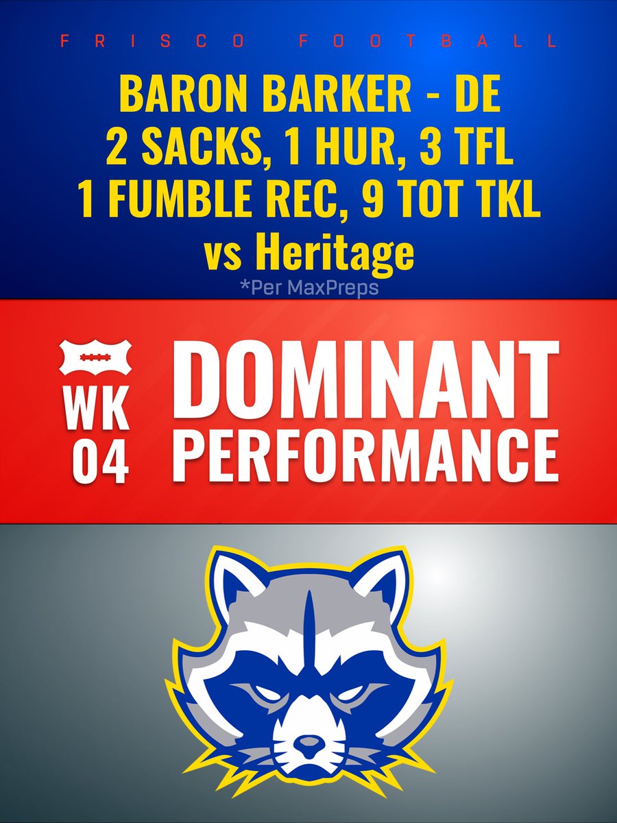 ⭐️DOMINANT PERFORMANCE - WK 4 - <a href="/BaronJBarker/">Baron Barker</a> <a href="/FHSRACCOONFB/">FRISCO HS FOOTBALL</a>  | #FriscoFootball