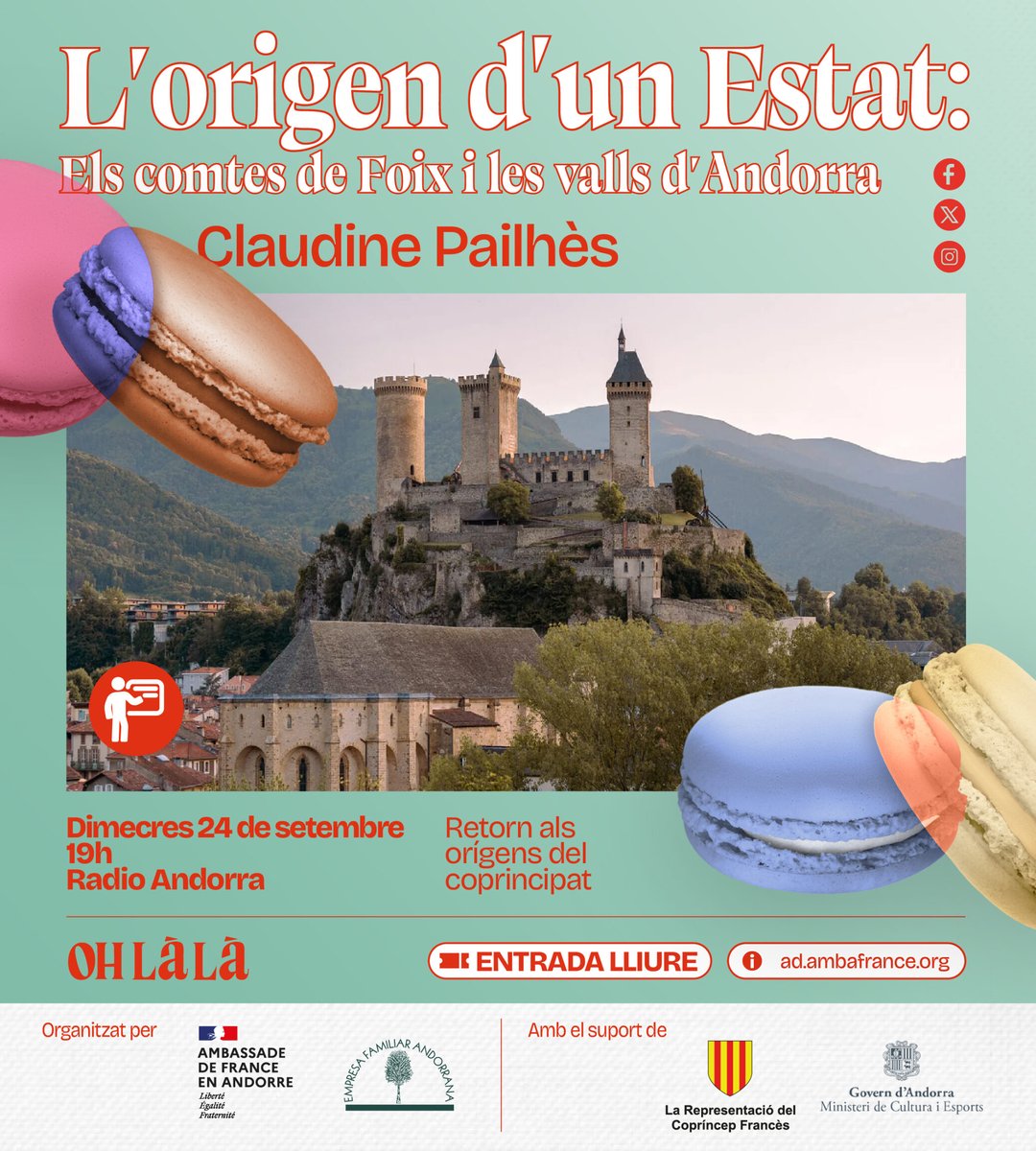 📜 [ CONFÉRENCE ] — « À l’origine d’un État : Les comtes de Foix et les vallées d’Andorre » avec Claudine Pailhès

🗓 Mercredi 24 septembre à 19h

📍Radio Andorra, Carretera General, 2 - Encamp 

#histoire #conference #andorra