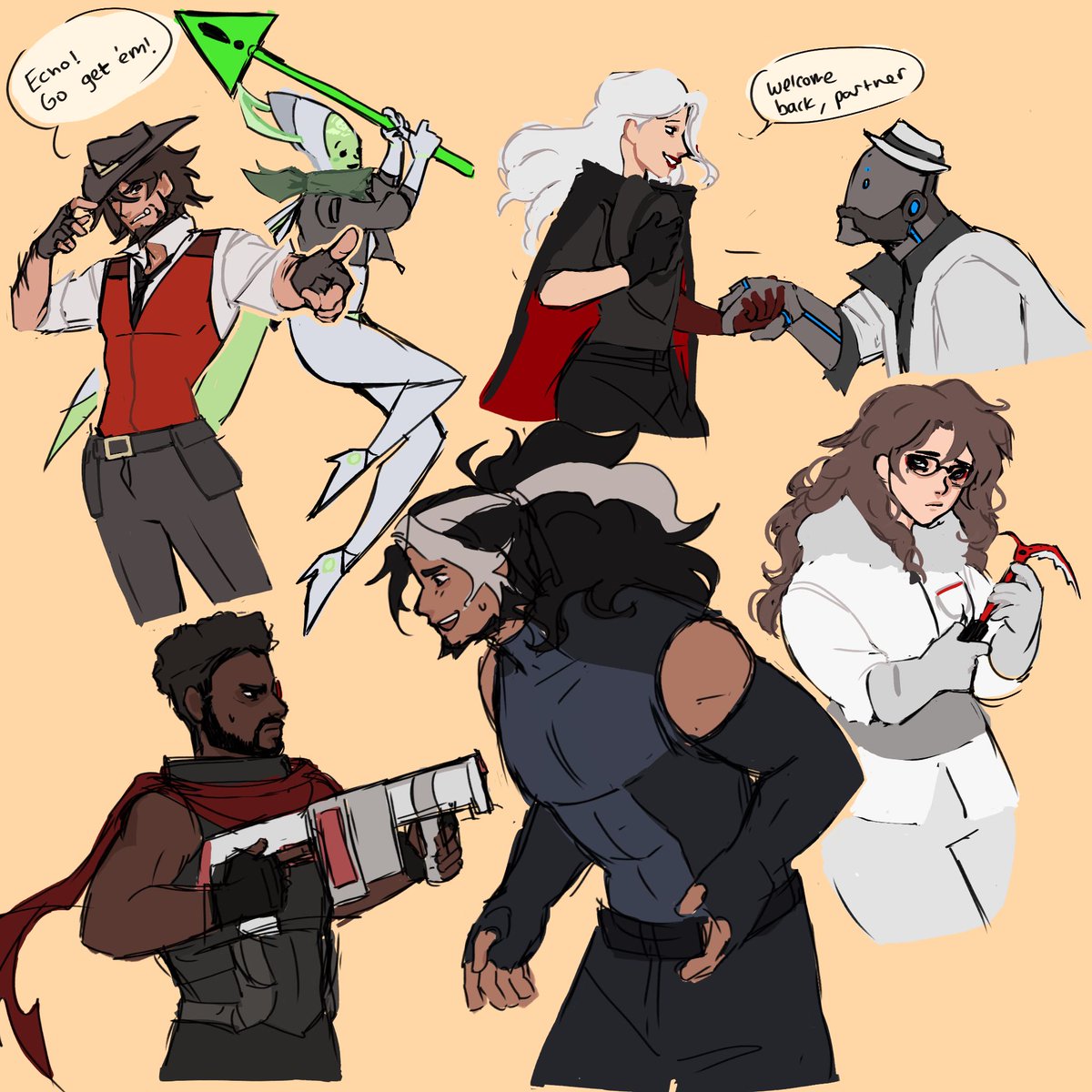 ok FINE you can have some more mirrorwatch.. as a treat

#Overwatch2 #Overwatch2fanart #cassidy #echo #ashe #bob #baptiste #mauga #mei