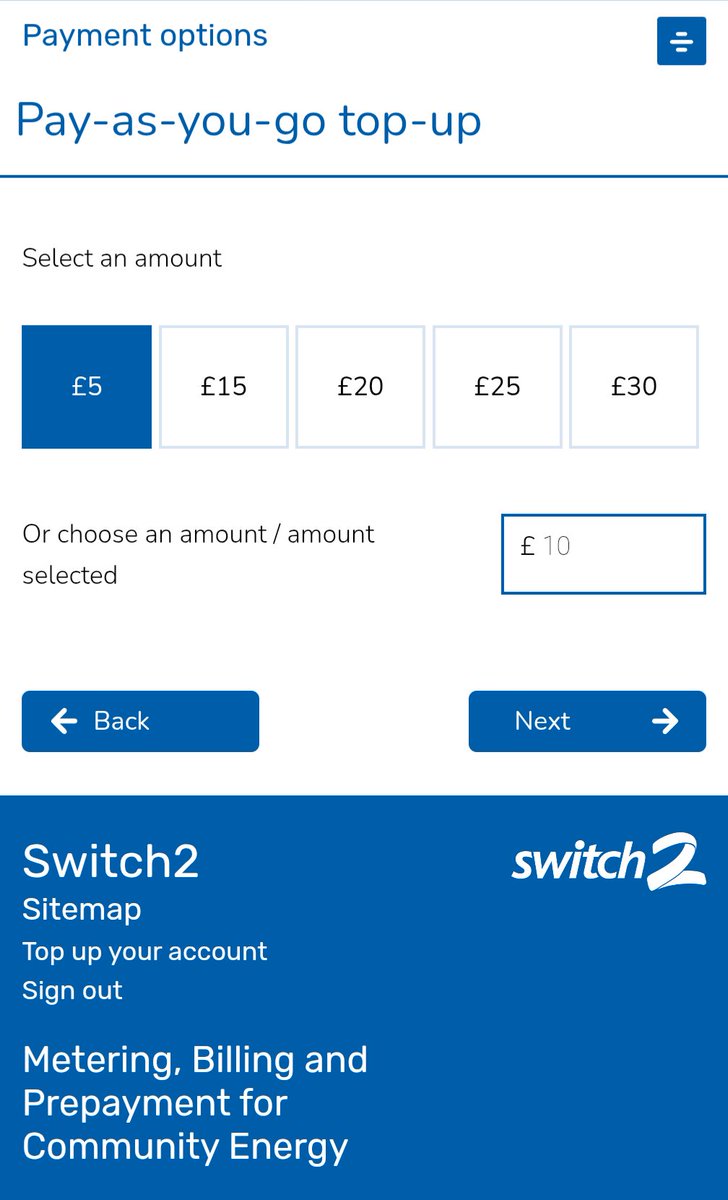 CrowmanAvenger's tweet photo. For customers of @Switch2Energy This is called a dark pattern in UI coding. The most common top-up amount is overwhelmingly £10. The predetermined option excludes that option, they're banking on you picking £15 as £5 won't be enough. #darkpattern #ofcom #switch2 #switch2energy https://t.co/cDwkYrwtr0