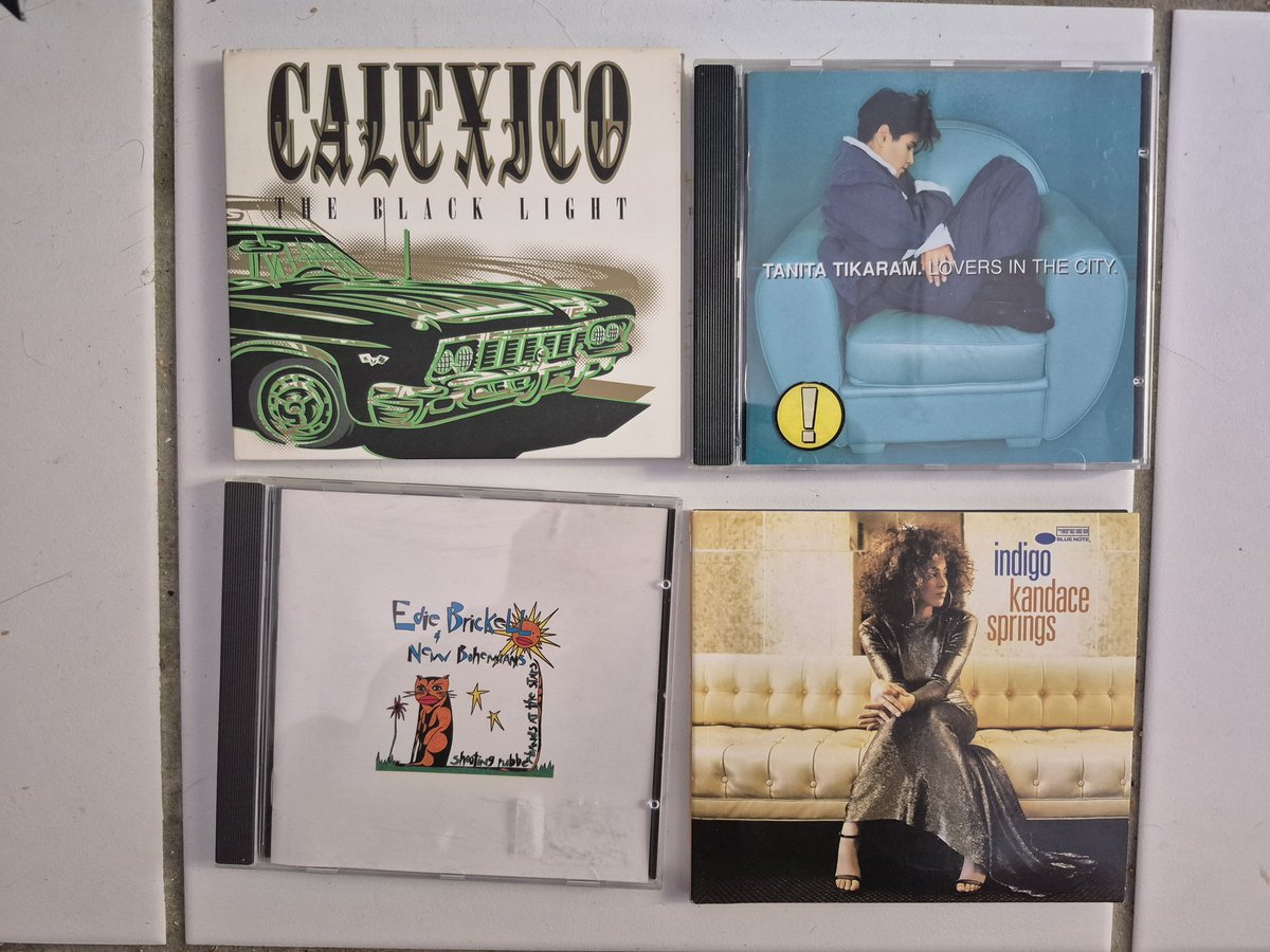 Today's #charityshopcds
Calexico,  have a couple of albums already.
Edie Brickell, new to me but have heard nice things said.
Another Tanita Tikaram cd, my fourth.
Kandace Springs, again, new, but on the Blue Note label, so should be good. 
#chazza