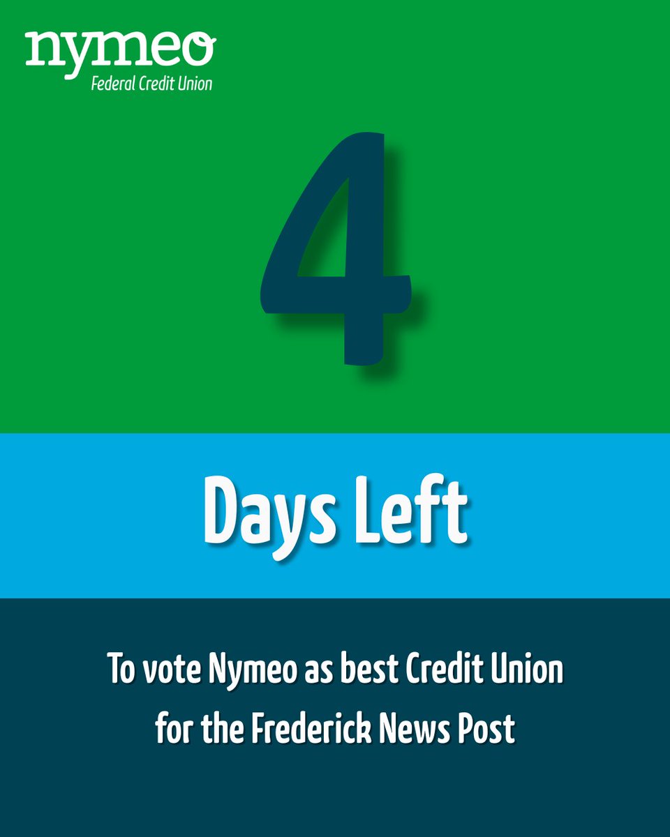 FOUR days left to vote to help us win best Credit Union in Frederick! Make sure to use the link below to vote 🎉

Link to Vote: ow.ly/H0LV50WYZPf