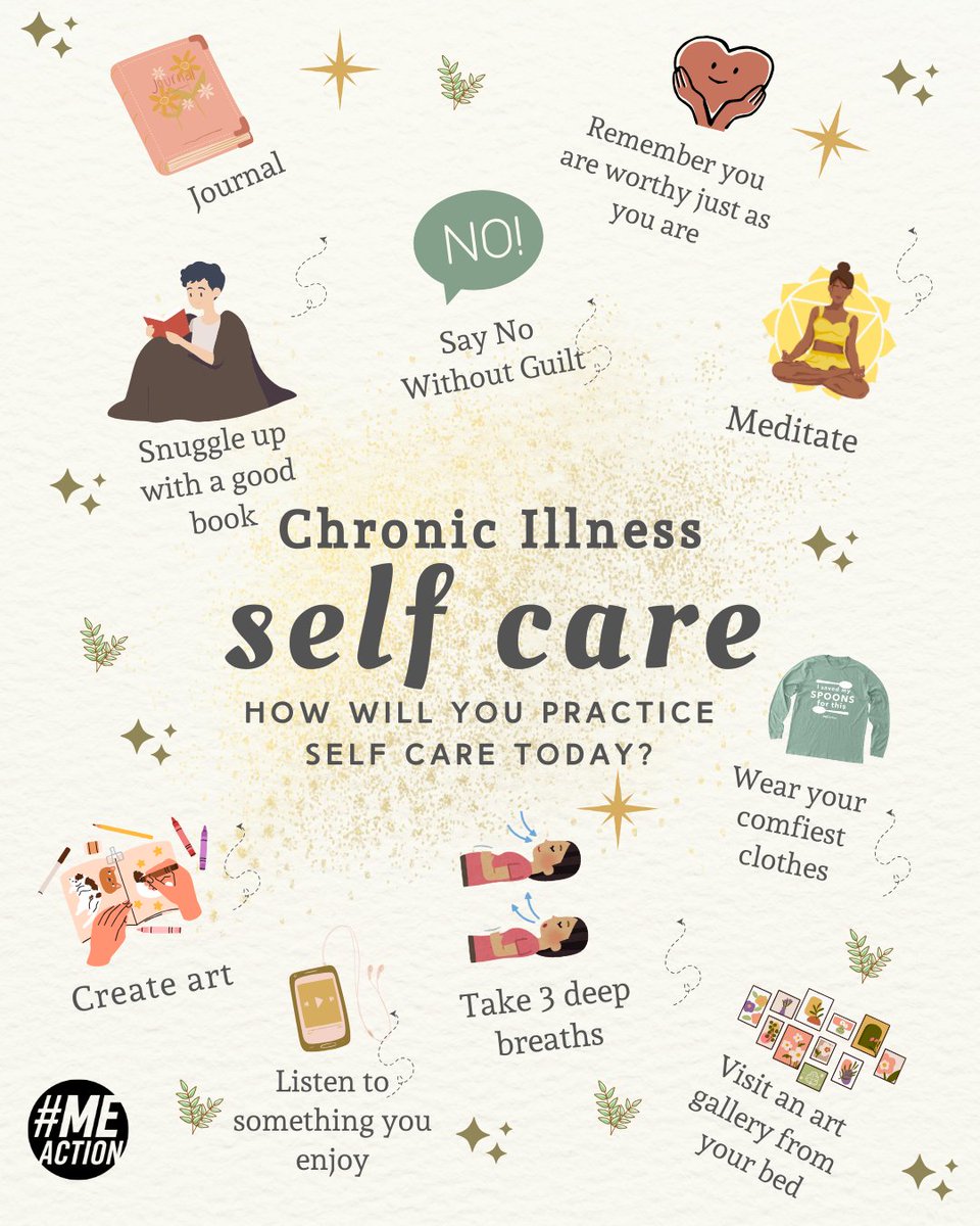 MEActNet's tweet image. It is more important than ever to be practicing self-care. However, the traditional methods are sometimes not accessible to those with ME or other complex chronic illnesses. What are ways that you have found to practice self-care? What can you do today?
#pwME #SelfCare #PwLC