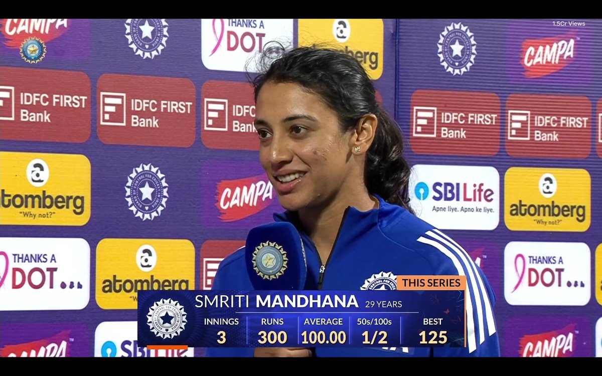 - Player of the Series.
- Fastest Fifty.
- Fastest Hundred.
- 2 Hundreds in 3 matches.

Smriti Mandhana won the Player of the series award. 🥇