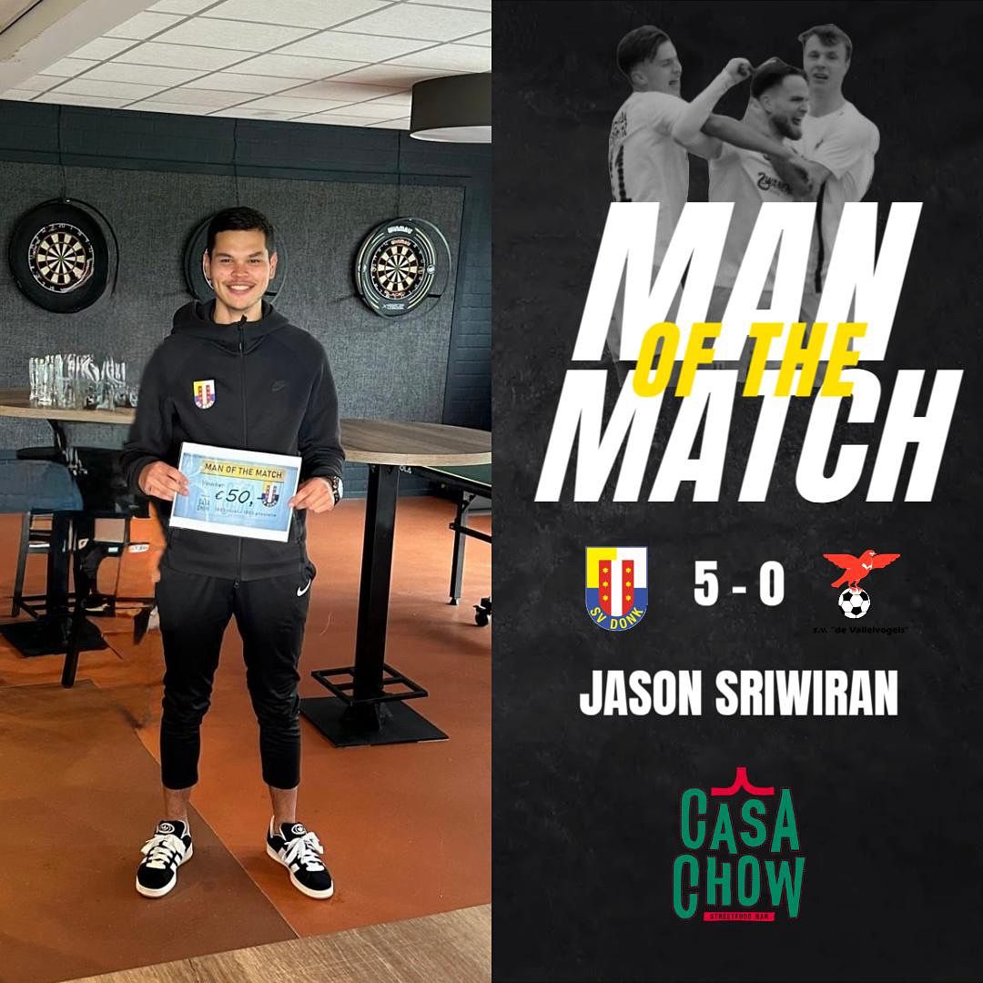 svDonk (@svdonk) on Twitter photo Onze spits met een hattrick in de eerste wedstrijd tegen <a href="/valleivogels1/">Valleivogels 1</a> de terechte eerste Casa Chow Man-of-the-Match...Jason Sriwiran, welverdiend !!! Onze spits met een hattrick in de eerste wedstrijd tegen <a href="/valleivogels1/">Valleivogels 1</a> de terechte eerste Casa Chow Man-of-the-Match...Jason Sriwiran, welverdiend !!!