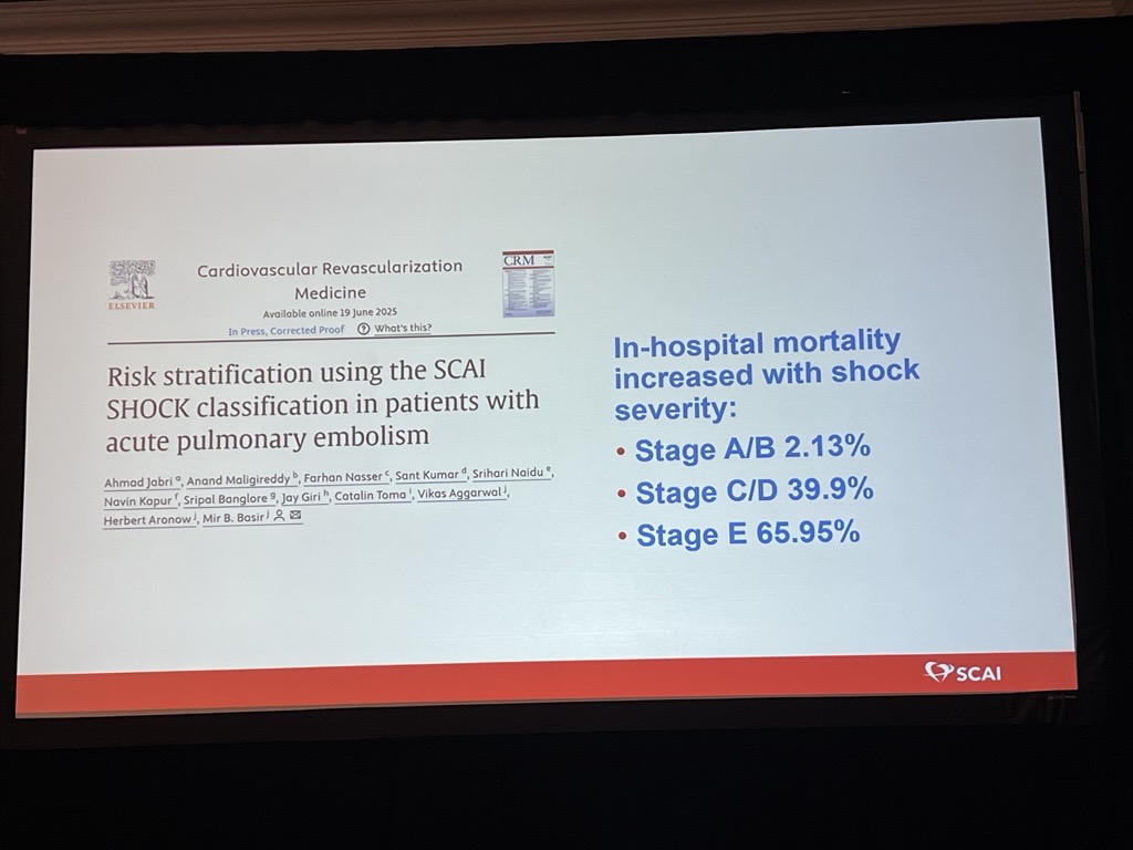 SCAI's tweet image. Wrapping up the session, @Allison_Dupont presents on #MCS in #PE. #SCAISHOCK #CardiogenicShock #PulmonaryEmbolism