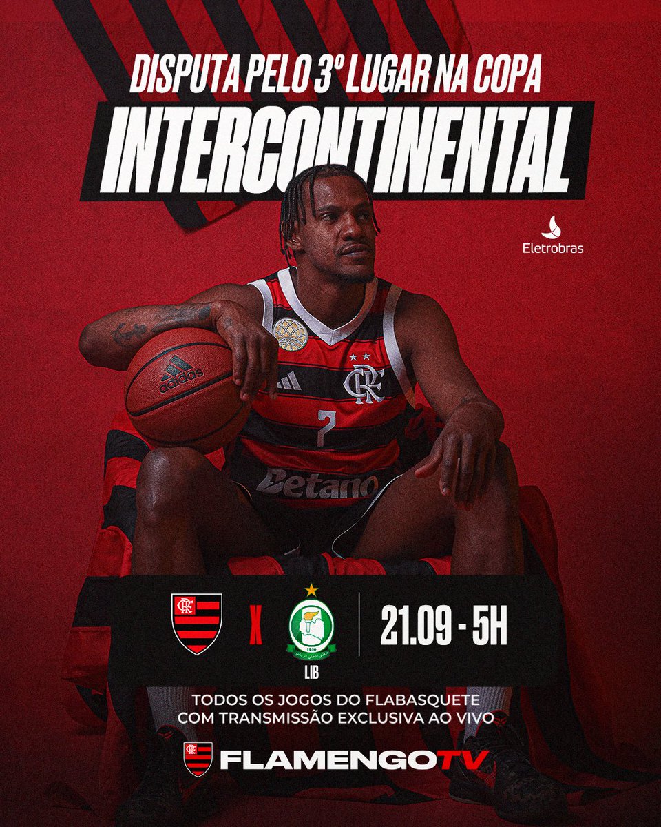 TimeFlamengo's tweet image. Com o encerramento do grupo B nessa madrugada, o #FlaBasquete enfrenta o Alahli, da Líbia, na disputa pelo terceiro lugar da @fibaic. Vai pra cima deles, Mengo! 

📺 A FlamengoTV transmite, de maneira exclusiva, todos os jogos do Mengão no Mundial

Apoio: @Eletrobras /…