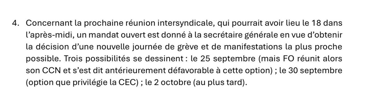 Je vais jeter un pavé dans la mare syndicale.

Le mandat de la confédération CGT donné à Binet (ci-dessous), c’était « grève », pas « ultimatum ». Relisez le compte rendu de la conf : le mandat était clair, il devait être porté en intersyndicale. Pour Solidaires, c’est la même