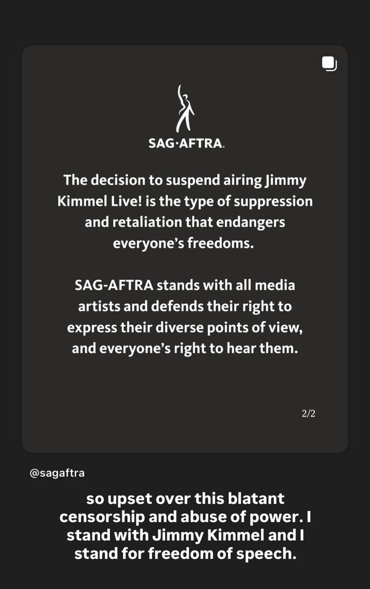 OliviaRodrigoHQ's tweet photo. Olivia Rodrigo posts to instagram stories to express her disagreement with the suspension of Jimmy Kimmel Live! and notes that she stands with Kimmel and freedom of speech. https://t.co/uCsHkxKEfm