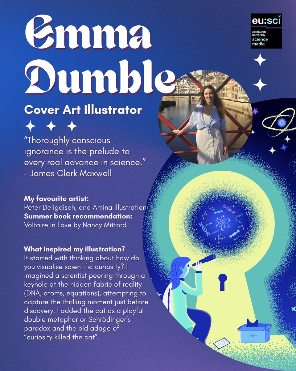 eusci's tweet image. Meet the art illustrators behind Issue 33 Curiosity ✨ The journal was brought to life with bold visuals, and unique interpretations of curiosity. Grab a free copy, or read online, link in bio! 📚Subscribe to our newsletter to receive more updates! 
#ScienceComm #EdinburghScience