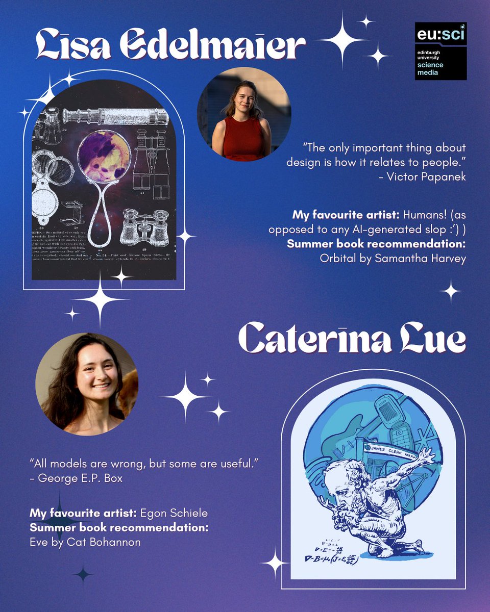 eusci's tweet image. Meet the art illustrators behind Issue 33 Curiosity ✨ The journal was brought to life with bold visuals, and unique interpretations of curiosity. Grab a free copy, or read online, link in bio! 📚Subscribe to our newsletter to receive more updates! 
#ScienceComm #EdinburghScience