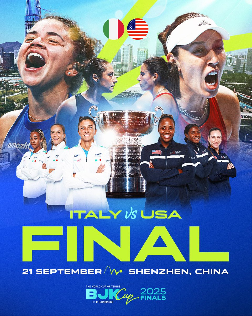 BJKCup's tweet image. Italy v USA for all the marbles. The #BJKCup Final is set! 🏆

Defending World Champions vs the 18-time World Champions. It doesn’t get bigger than this 🇮🇹🇺🇸