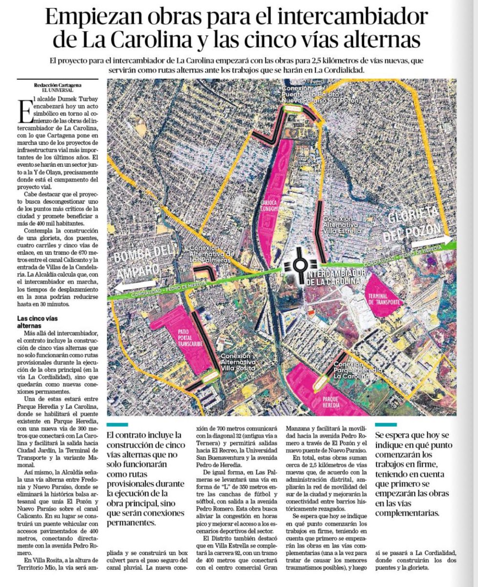 Estas son las vías complementarias que se ejecutarán y harán parte del Plan de Manejo de Tráfico PMT del megaproyecto Intercambiador víal de #LaCarolina, que ya arrancó. 

✅️ Conexión vial La Carolina - Parque Heredia. 

✅️ Ruta Territorio Mío que conectará con la antigua Vía