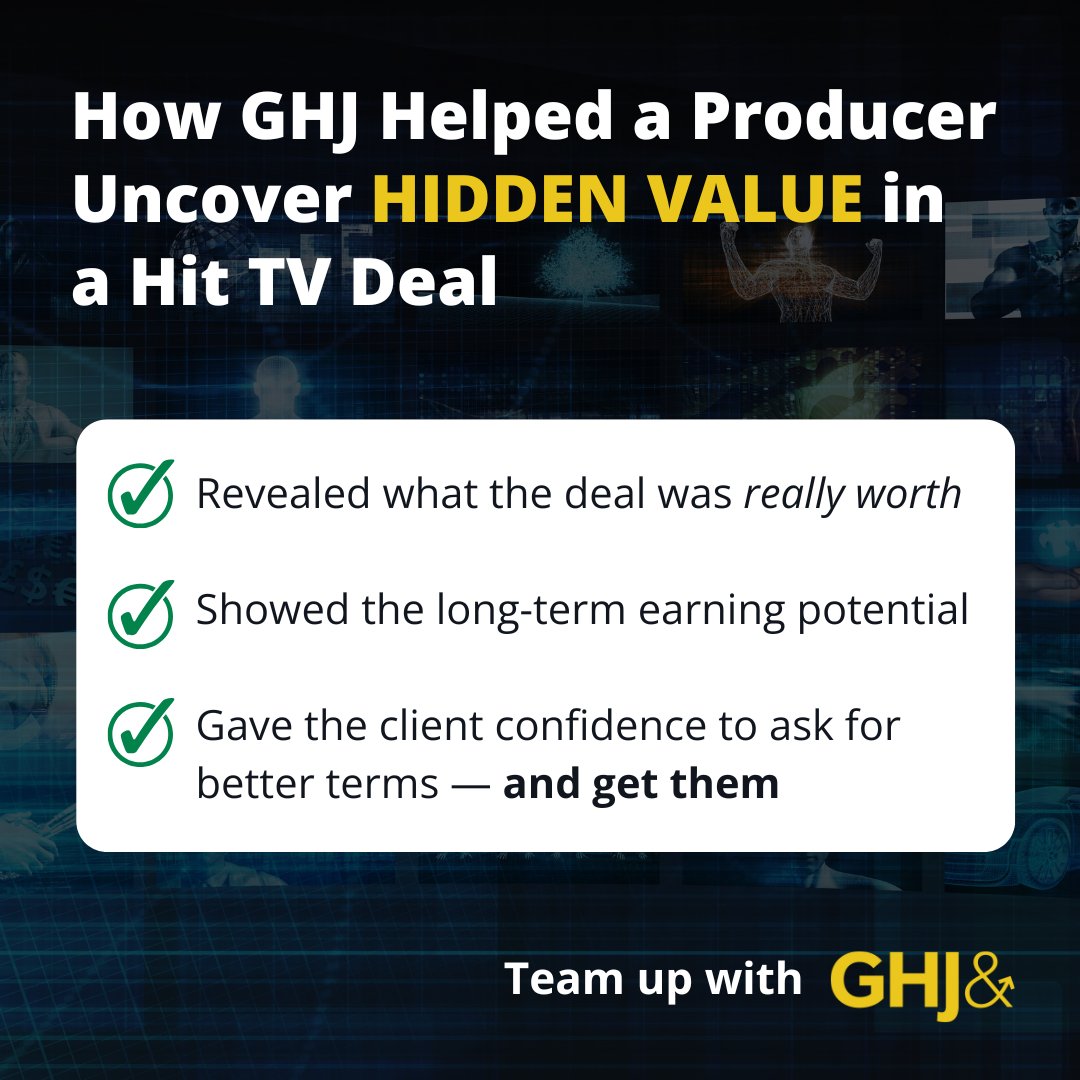 What is Hollywood not telling you about selling #ProfitParticipation points? GHJ helped a producer unlock hidden value and negotiate a better deal using expert valuation and scenario-based consulting. See how our #Entertainment experts delivered results: bit.ly/44oxPCm