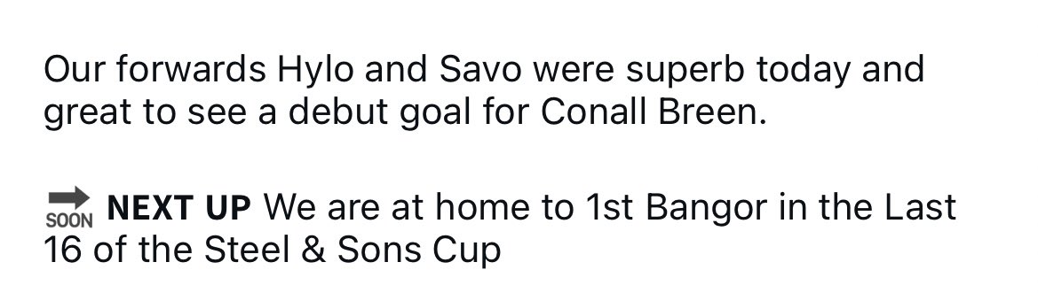 🍀 𝐑𝐄𝐒𝐔𝐋𝐓 🍀

St James’ Swifts 6 - 1 Ballymoney Utd
⚽️⚽️ Ciaran Hyland
⚽️⚽️ John Savage
⚽️ Conall Breen
⚽️ OG (Hylo will claim it)

Great win today at home in the league. Tight early on we sure of the result second half.
