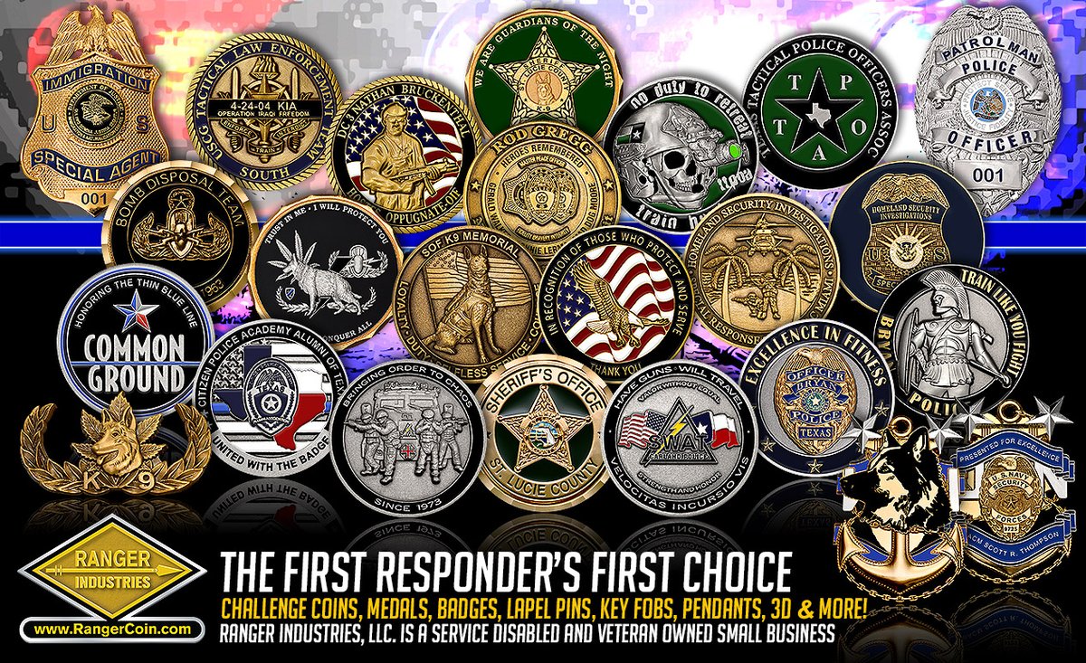 RangerCoin's tweet image. Today is #ThankAPoliceOfficerDay 👮 Ranger Industries is trusted by Law Enforcement across America to provide quality, affordable and unique custom #ChallengeCoins that show the importance of the #ThinBlueLine 🚔 See our featured police projects here ▶️ rangercoin.com/clients/law-en…