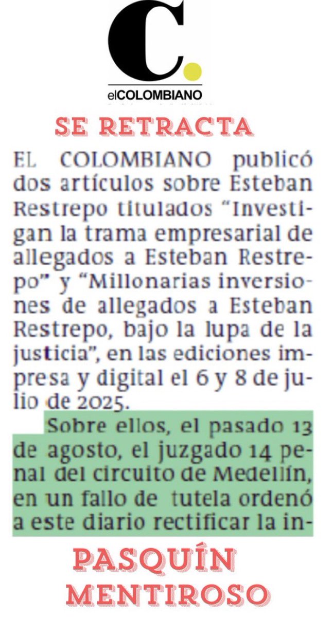 Comparto mi conversación con un periodista de El Colombiano. Esta semana les gané una tutela por publicar información falsa. Y como retaliación, este fin de semana intentarán fabricar otro falso positivo con las mismas mentiras de siempre, recicladas y refritas.

Mi respuesta: